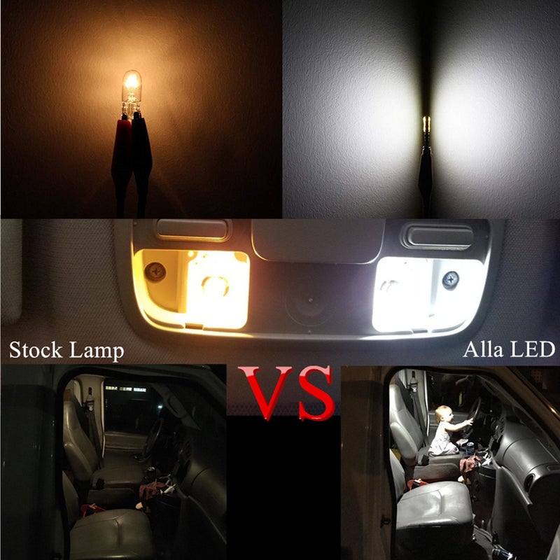Alla Lighting 10x T10 168 194 LED Bulbs, 6000K White Super Bright 161 175 2825 W5W Bulb 3014 SMD 12V Replacement Bulbs for Trucks Cars License, Interior, Map, Dome, Trunk, Door Courtesy Lights Lamps - Image 2